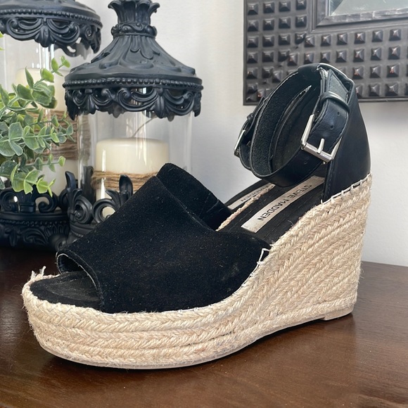 Steve Madden Shoes - STEVE MADDEN Espadrille black open toe with ankle strap